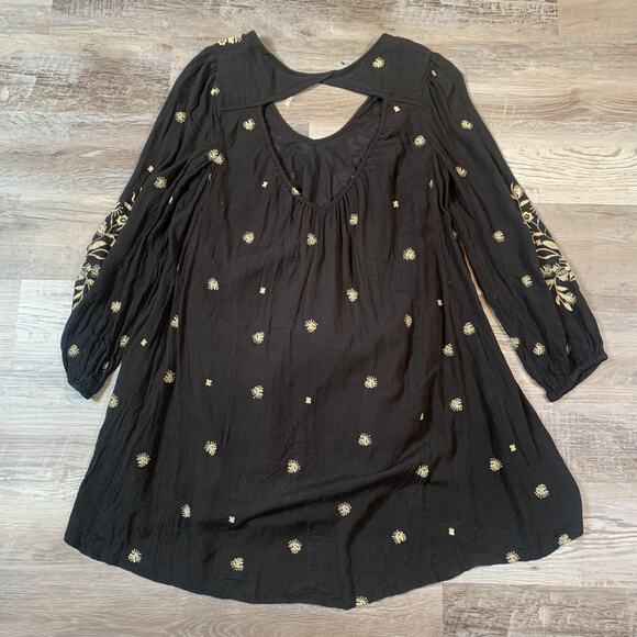 Free People Black Embroidered Tunic Dress Boho Festival Floral M - Picture 5 of 8